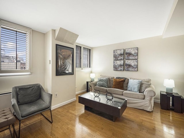 living room with hardwood / wood-style floors