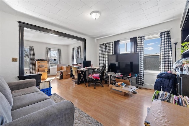 living room with wood finished floors