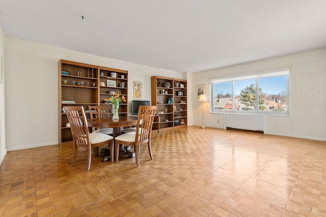 dining space featuring baseboards and a textured ceiling