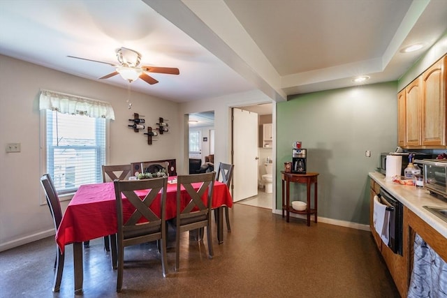 9 Sherman St, Westfield, MA 01085 - dining space featuring baseboards, a ceiling fan, recessed lighting, and dark floors