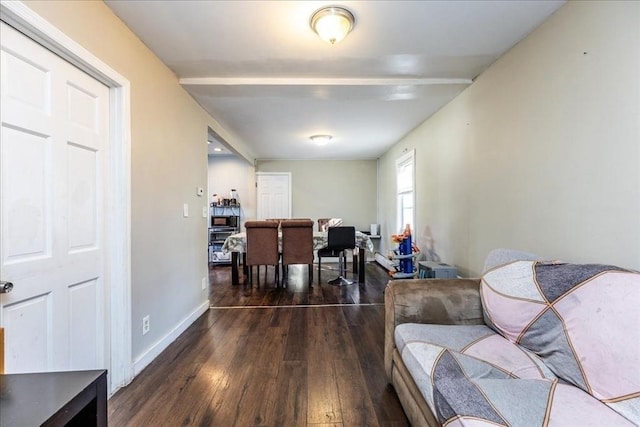 living room with dark hardwood / wood-style floors