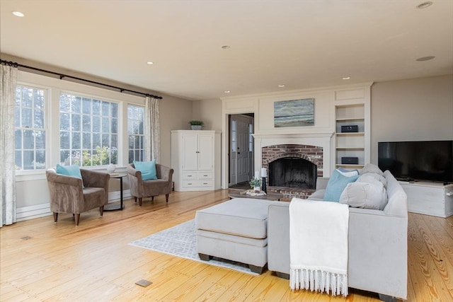 living room featuring a fireplace and light hardwood / wood-style flooring