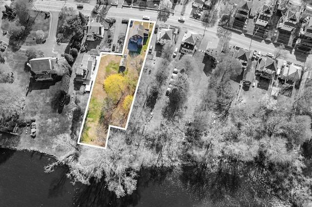 121 Purchase St, Milford, MA 01757 - aerial perspective of suburban area with a nearby body of water and property parcel outlined