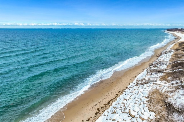 property view of water featuring a beach view