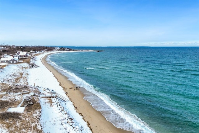 view of water feature with a beach view