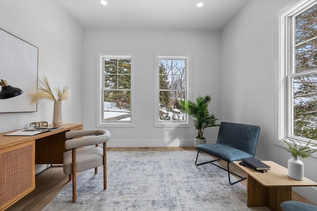 office area featuring light hardwood / wood-style floors