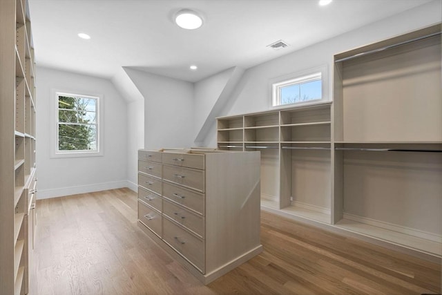 walk in closet with wood-type flooring