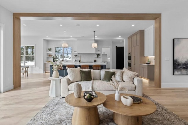 living room with light wood-type flooring