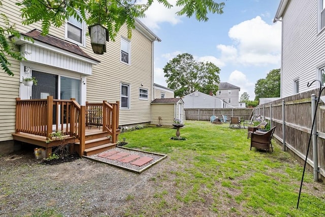 93 Warren, Fall River, MA 02721 - view of yard with a wooden deck and an outdoor structure