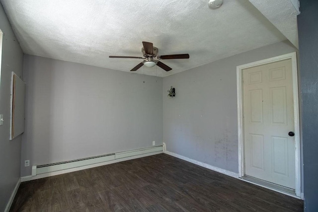 272 S Precinct, Taunton, MA 02718 - empty room featuring a textured ceiling, a ceiling fan, baseboard heating, wood finished floors, and baseboards