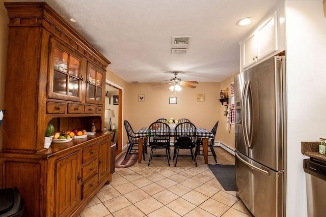 272 S Precinct, Taunton, MA 02718 - dining area with ceiling fan, visible vents, recessed lighting, light tile patterned flooring, and a baseboard radiator