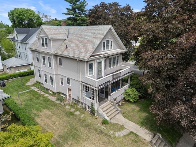 164-166 Church St, Watertown, MA 02472 - rear view of property with a chimney and a porch
