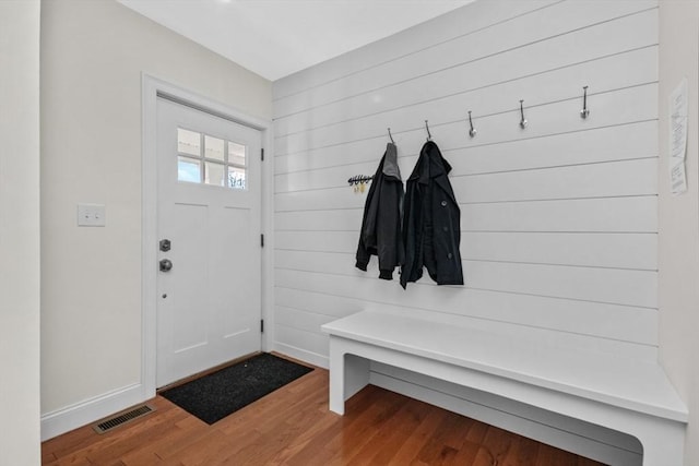 mudroom featuring wood-type flooring