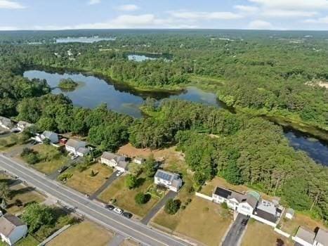 544 Lunns Way, Plymouth, MA 02360 - aerial view of property and surrounding area with a heavily wooded area and a nearby body of water