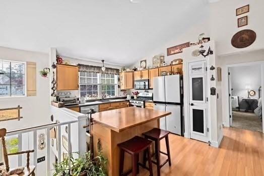 544 Lunns Way, Plymouth, MA 02360 - kitchen featuring stainless steel appliances, light wood finished floors, and a breakfast bar area