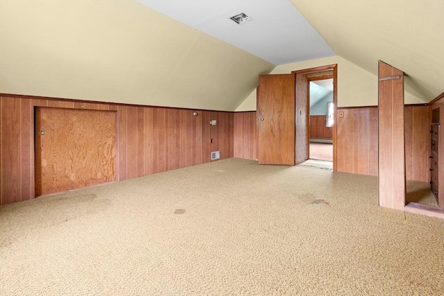 14 Farrell St, Newburyport, MA 01950 - bonus room featuring wood walls, carpet floors, vaulted ceiling, and wainscoting