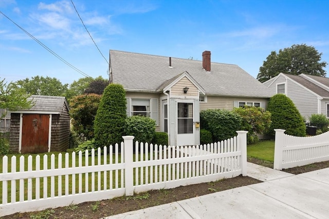 14 Farrell St, Newburyport, MA 01950 - view of front of property featuring a storage unit and a chimney