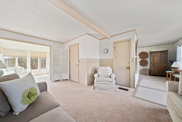 carpeted living room with visible vents