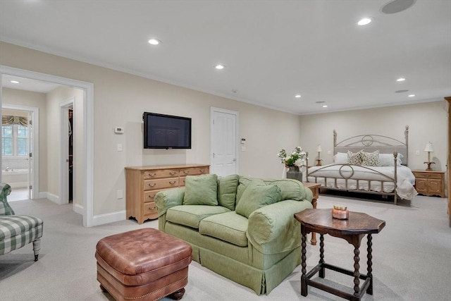 3 Aaron Rd, Lexington, MA 02421 - bedroom with light carpet, recessed lighting, and ornamental molding