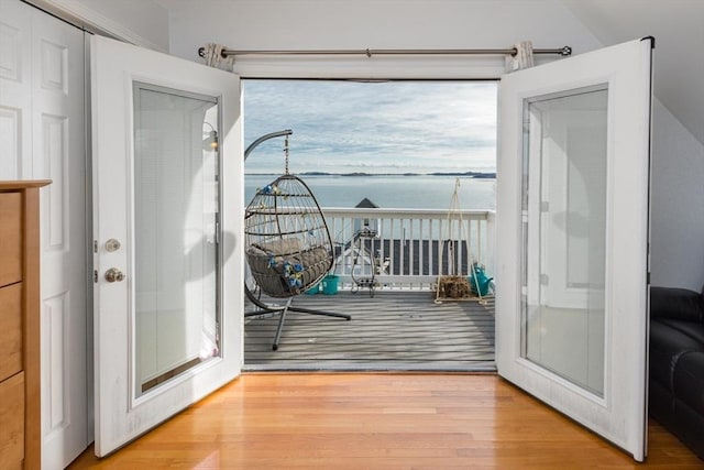 doorway to outside featuring hardwood / wood-style flooring