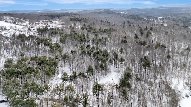 snowy aerial view with a mountain view