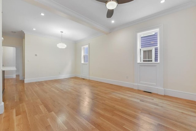 870 E 4th St Unit 1, Boston, MA 02127 - empty room featuring crown molding, a ceiling fan, light wood finished floors, and recessed lighting