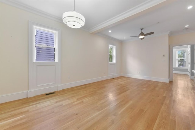 870 E 4th St Unit 1, Boston, MA 02127 - spare room with ornamental molding, light wood-type flooring, a ceiling fan, and recessed lighting