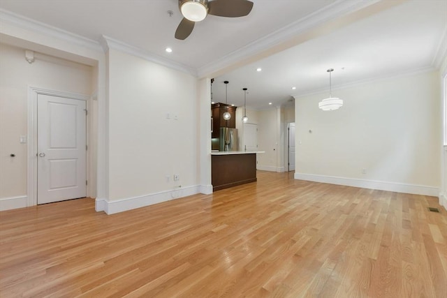 870 E 4th St Unit 1, Boston, MA 02127 - unfurnished living room featuring light wood-style floors, ceiling fan, recessed lighting, and ornamental molding