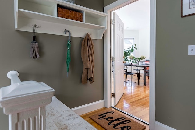 mudroom with hardwood / wood-style floors