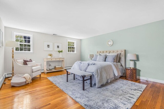 4 Fairway Rd, Acton, MA 01720 - bedroom with wood finished floors, a baseboard heating unit, baseboards, and baseboard heating