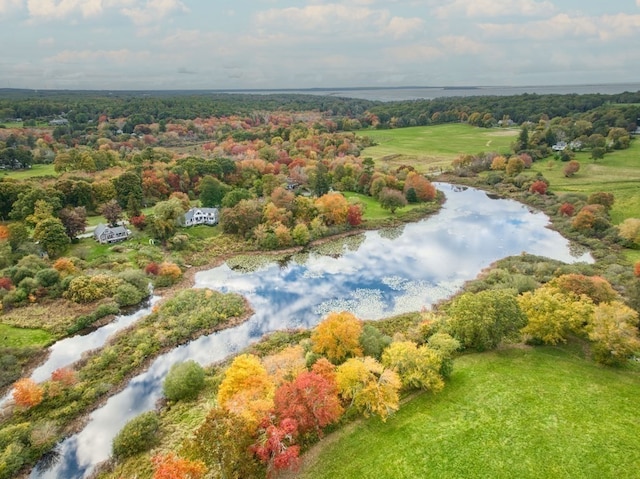 bird's eye view with a rural view and a water view