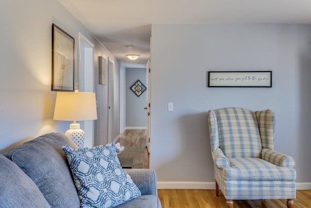 living area with hardwood / wood-style floors