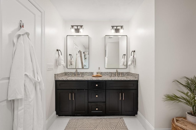 11 Bailey Pond Ln Unit 11, Amesbury, MA 01913 - full bath featuring baseboards, double vanity, and tile patterned flooring