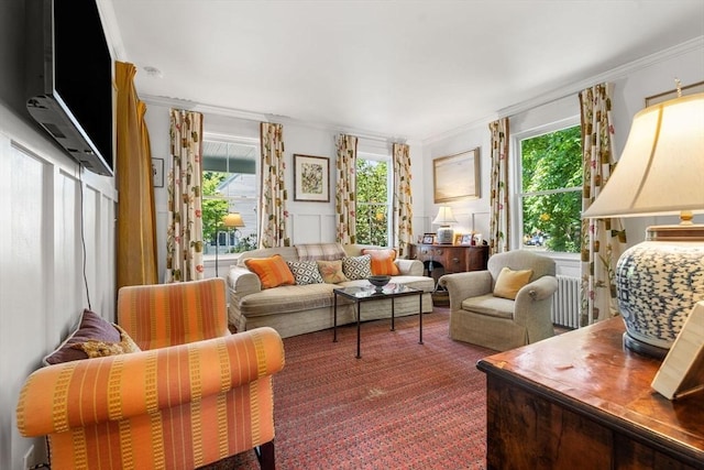 250 Arlington St Unit A, Acton, MA 01720 - living room featuring crown molding, plenty of natural light, and radiator