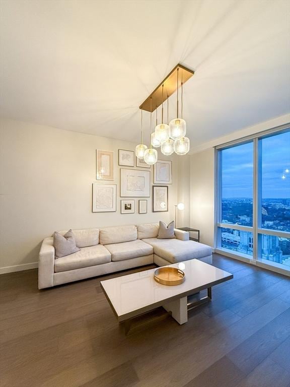 living room featuring dark hardwood / wood-style floors