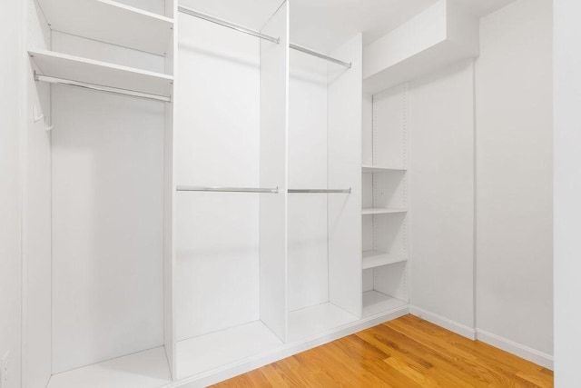 walk in closet with wood finished floors