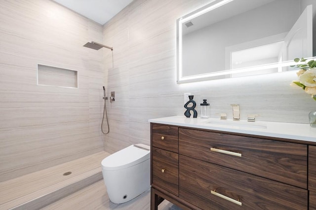 437-439 Chelsea St Unit 3R, Boston, MA 02128 - bathroom with vanity and a tile shower