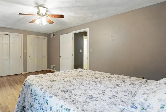 814 Wellman Ave Unit 814, Chelmsford, MA 01863 - bedroom featuring multiple closets, light wood-type flooring, and a ceiling fan