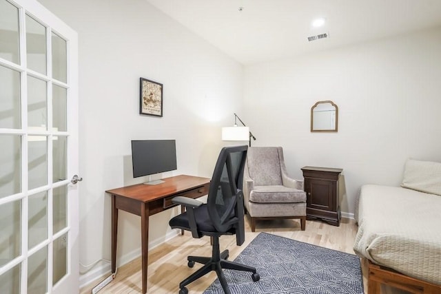 office area featuring light hardwood / wood-style floors