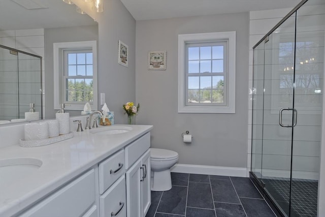 15 Fernwood Dr, East Longmeadow, MA 01028 - bathroom with plenty of natural light, a shower stall, tile patterned flooring, and double vanity