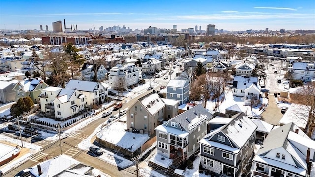 bird's eye view with a city view