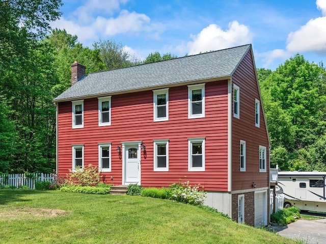 3 Hayes Pond Cir, Charlton, MA 01507 - colonial inspired home with a chimney, a front lawn, a garage, roof with shingles, and driveway
