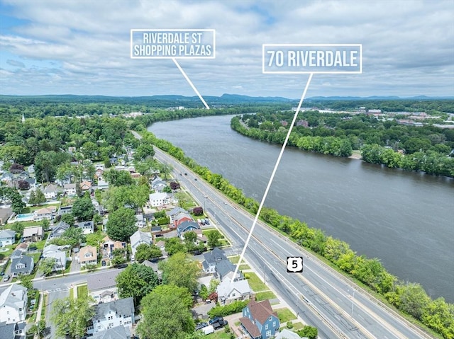 70 Riverdale St, West Springfield, MA 01089 - aerial perspective of suburban area featuring a large body of water and a main thoroughfare