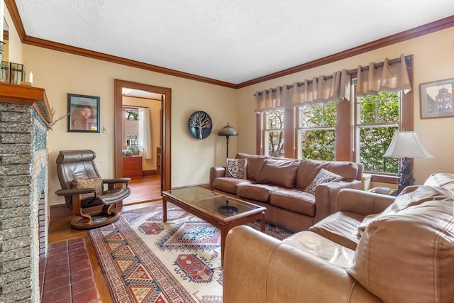 living area featuring crown molding