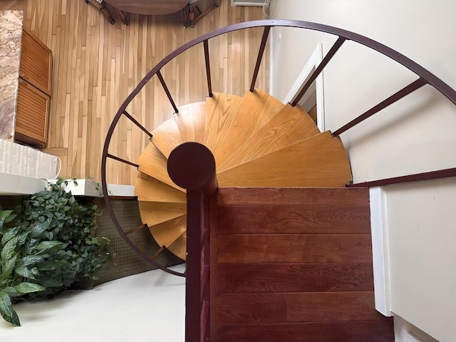 stairs with wooden walls