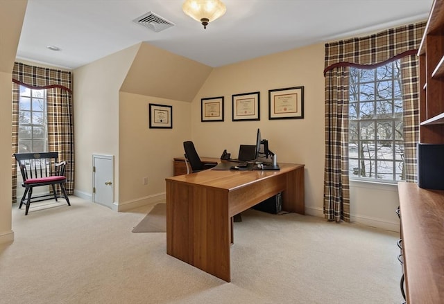 office featuring light colored carpet