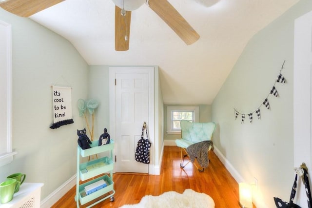 197 Eastern Ave, Worcester, MA 01605 - living area featuring ceiling fan, lofted ceiling, wood finished floors, and baseboards