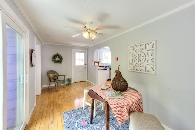 197 Eastern Ave, Worcester, MA 01605 - office space with arched walkways, light wood-type flooring, ornamental molding, ceiling fan, and baseboards