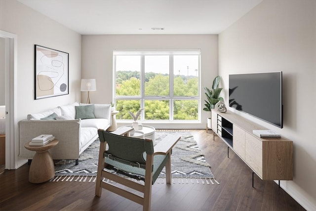 living room with wood finished floors