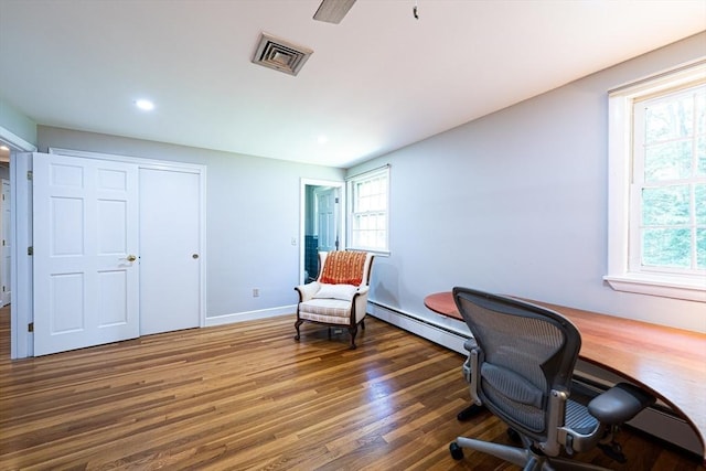 32 Eaton Rd W, Framingham, MA 01701 - office with a baseboard heating unit, wood finished floors, and recessed lighting